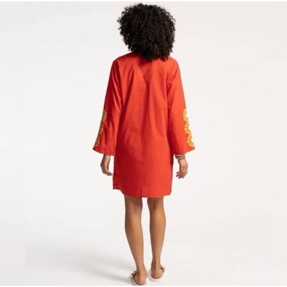 Frances Valentine 1X Dress Goldie Tunic Kaftan Embroidered Floral MOD Retro B12 - Picture 3 of 11